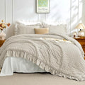 JOLLYVOGUE Full Size Comforter, 3 Pieces Oatmeal Seersucker Lightweight Full by JOLLYVOGUE