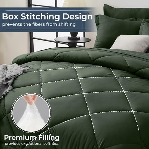 HEVUMYI 7-Piece Queen Comforter Set, Dark Green Bed in a Bag - Image 4