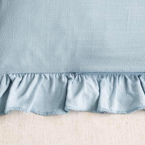 Foindtower Linen Fringe Ruffle Throw Decorative Pillow Cover 18×18 Sky Blue - Image 3