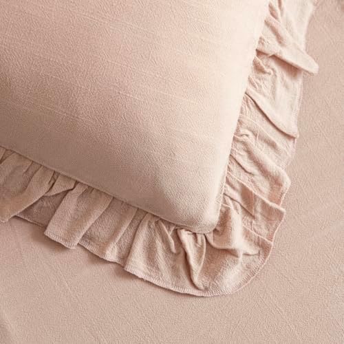 Foindtower Linen Fringe Ruffle Throw Pillow Covers 20×20 Inch Light Pink - Image 2