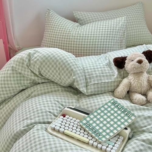 Nayoroom Green Gingham Comforter Set Queen Plaid Checkered Dorm Bedding - Image 4