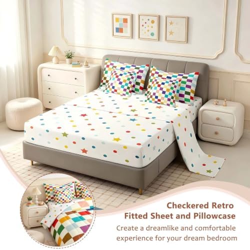 Feelyou Colorful Checkered Retro 7 Piece Bedding Set Kids Boys Girls Modern - Image 4