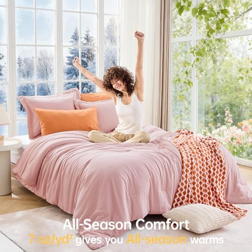 MUXHOMO Cal King Comforter Set, 3-Piece All-Season Bedding, Rose Gold - Image 4