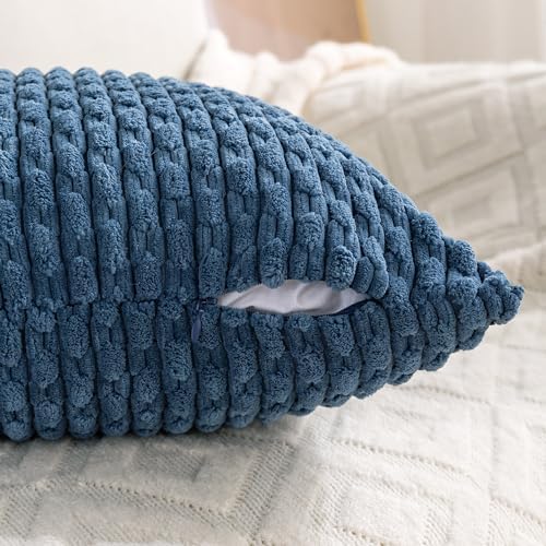 Set of 4 Blue Decorative Throw Pillow Covers 12x20 Inch Corduroy Pillow Covers - Image 5
