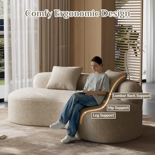79" Curved Chenille Loveseat, Deep Seat Cloud Couch, Light Brown - Image 7