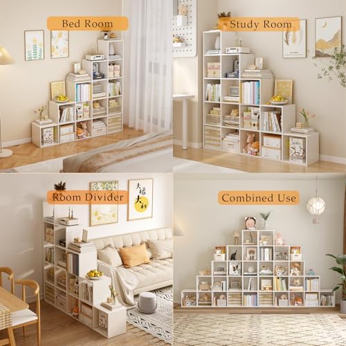 OSCHF Ladder Cube Storage Bookcase, 15-Cube Corner Shelf - Image 4