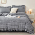 Gingham King Comforter Set 5 Pieces Black Ruffled Bedding Sets by RYNGHIPY