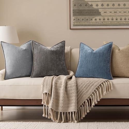 decorUhome Soft Chenille Throw Pillow Covers 12x20 Set of 2 Haze Blue - Image 3