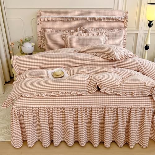 LifeTB Pink Gingham Comforter Set Full Ruffle Pink Plaid Comforter Set 3 Pieces - Image 5