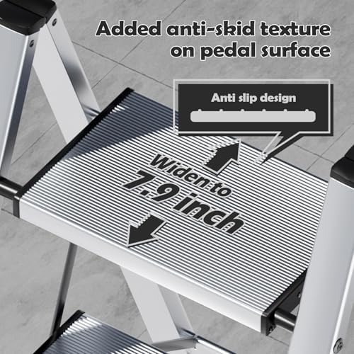 Taranta 2 Step Stool Foldable, Aluminum Step Ladder-Sliver - Image 3