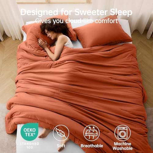 MUXHOMO Queen Comforter Set, 3-Piece All-Season Bedding, Burnt Orange - Image 2