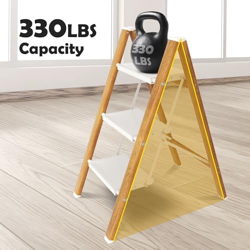 Taranta 3 Step Stool Foldable, Aluminum Step Ladder-WhiteWoodgrain - Image 4