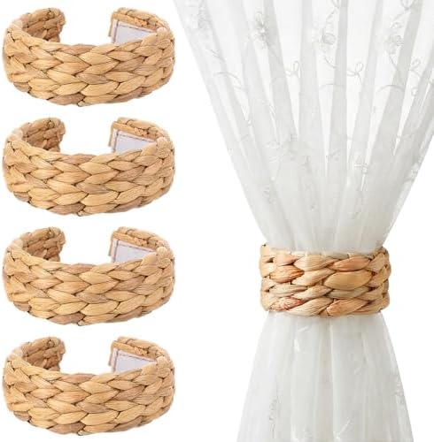 Novabright 4 Pcs Boho Curtain Tiebacks Braided Curtain Ties, Water Hyacinth by Unknown
