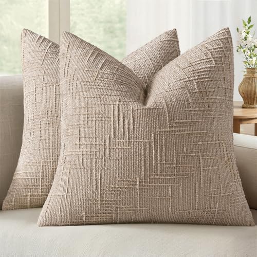 MIULEE Chenille Textured Throw Pillow Covers Oatmeal 16x16 Set of 2 by MIULEE