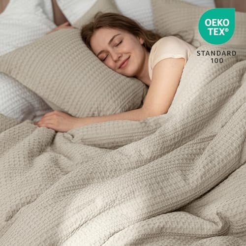 PHF Soft Waffle Comforter Set Queen Size- Comfy Breathable Waffle Weave - Image 2