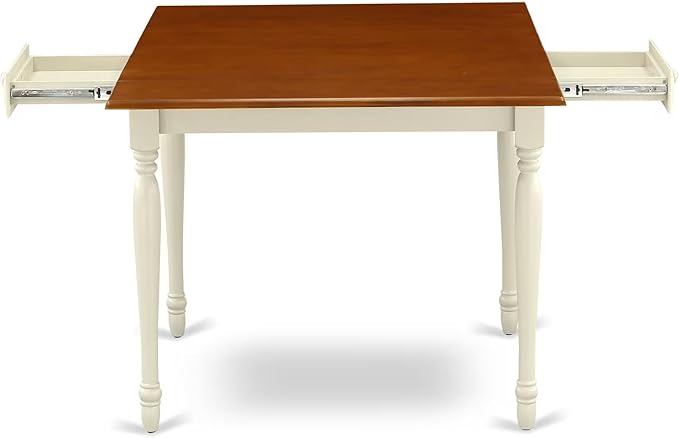 East West Furniture MZAV5-WHI-W 5 Piece Kitchen Table & Chairs Set Includes a Rectangle Dining Room Table with Dropleaf and 4 Dining Chairs, 36x54 Inch, Buttermilk & Cherry