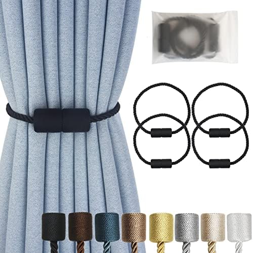 Magnetic Curtain Tiebacks 4 Pack Black Curtain Rope Tieback Curtain Holders by CURTAINTIEBACKS