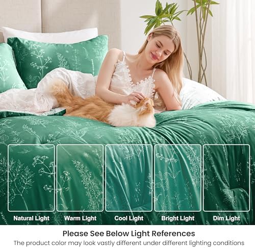 Love's cabin Floral Comforter Set Cute Bedding Full Reversible 3Pcs Green - Image 6