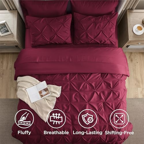 Bedsure Twin Comforter Set & Sheet Set, 5-Piece Dark Red Bedding Set - Image 4