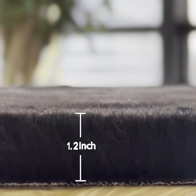 ORINOVA Black Fluffy Rug for Bedroom Shag Rug Washable Carpet Faux Rabbit Fur - Image 2