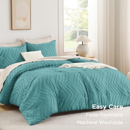Andency Grayish Teal Comforter Set Queen Size, 3 Pieces Boho Bed Set - Image 4