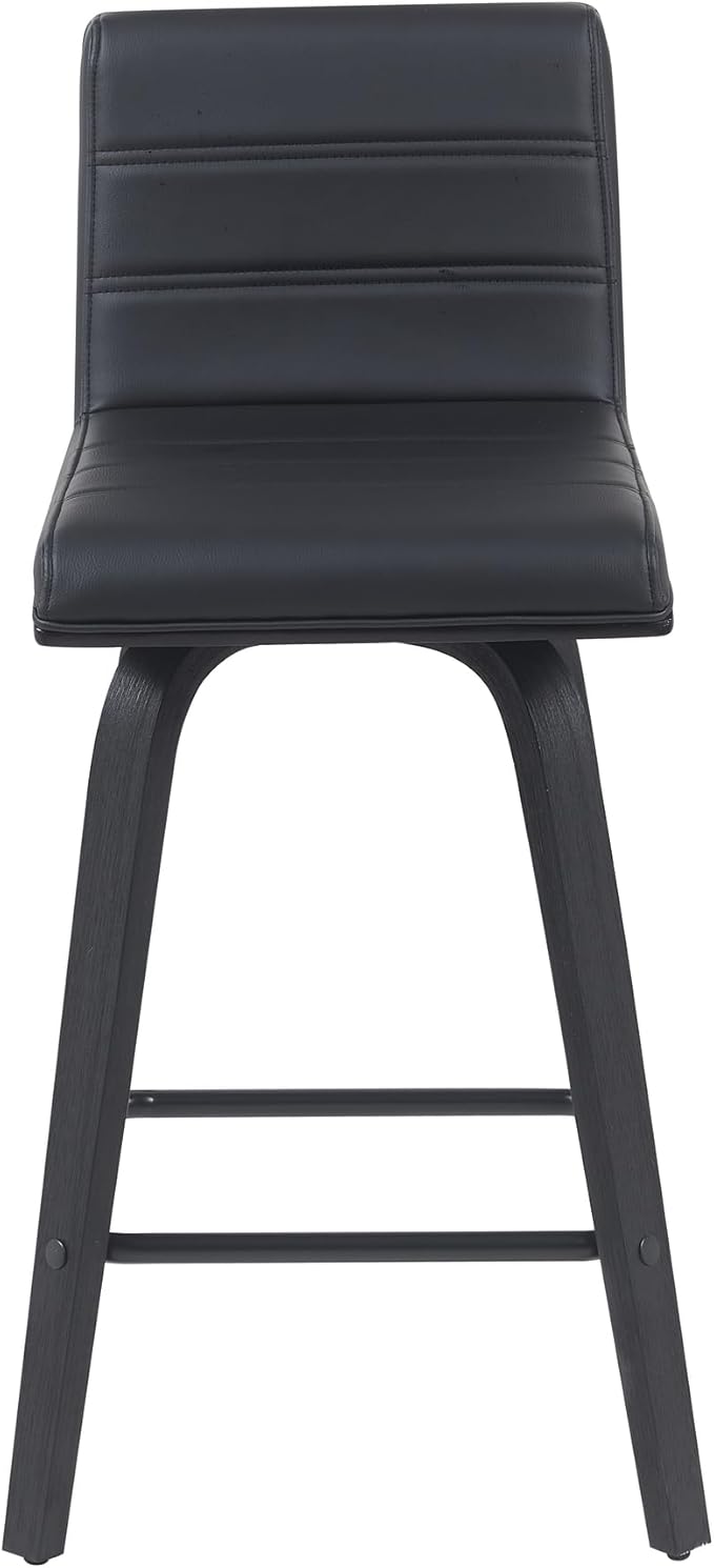 Armen Living Vienna Modern Swivel 26" Counter Height Barstool with Black Faux Leather and Black Wood Finish