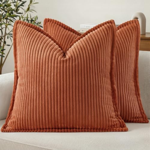MIULEE Fall Couch Pillow Covers 18x18 Rust Textured Corduroy by MIULEE