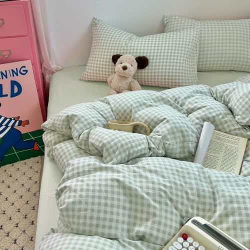 Nayoroom Green Gingham Comforter Set Queen Plaid Checkered Dorm Bedding - Image 6
