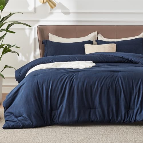 Bedsure Navy Cal King Comforter Set, Soft Cationic Dyed Bedding Set 3 Pcs by BEDSURE
