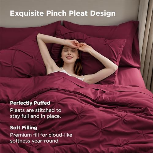 Bedsure 7-Piece Queen Comforter Set & Sheet Set, Dark Red Bed in a Bag - Image 3
