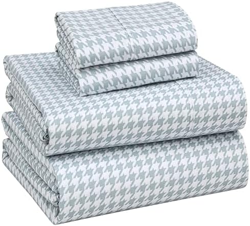 RUVANTI 100% Cotton Queen Sheets, Percale Queen Sheet Set, Houndstooth by Ruvanti