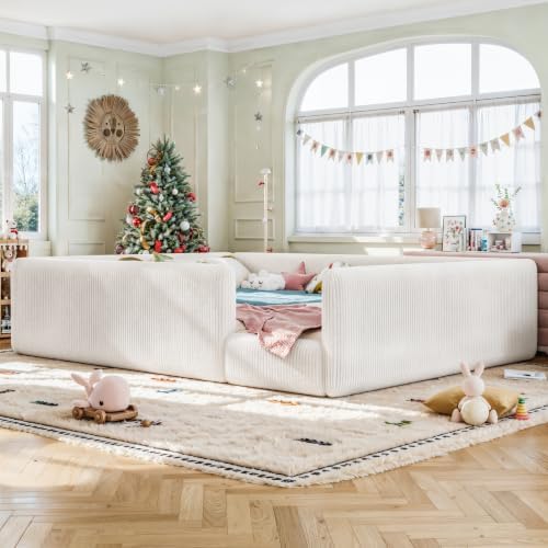 Queen Corduroy Upholstered Floor Bed by KEIKI