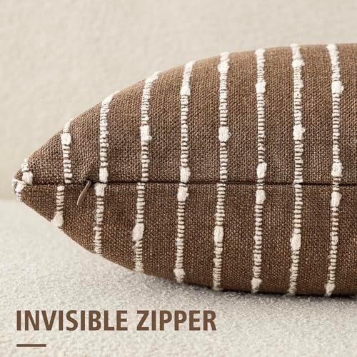 Foindtower Boho Striped Boucle Lumbar Throw Pillow Covers 12x20 Inch Brown - Image 3