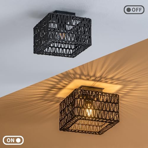 Rpzloila Rattan Ceiling Light, Square Flush Mount Ceiling Light - Image 4
