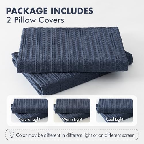 Decorative Waffle Euro Sham Pillow Covers 24x24 Navy Blue 2 Pack - Image 7