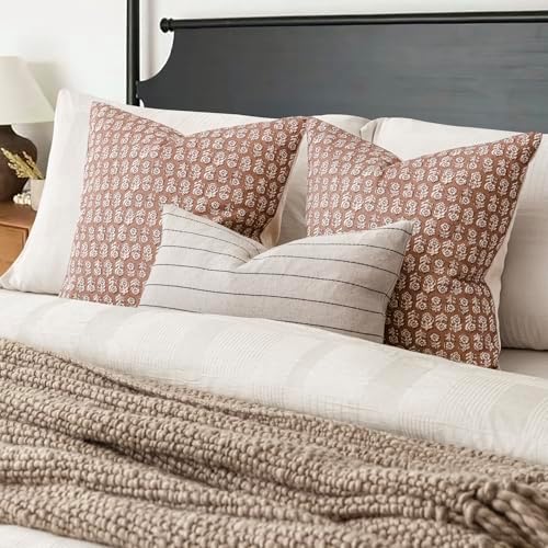 Foindtower Floral Print Throw Pillow Covers 24×24 Inch, Light Orange Brown - Image 5