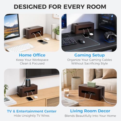 Large Wooden Cable Management Box, Cord Organizer - Image 6