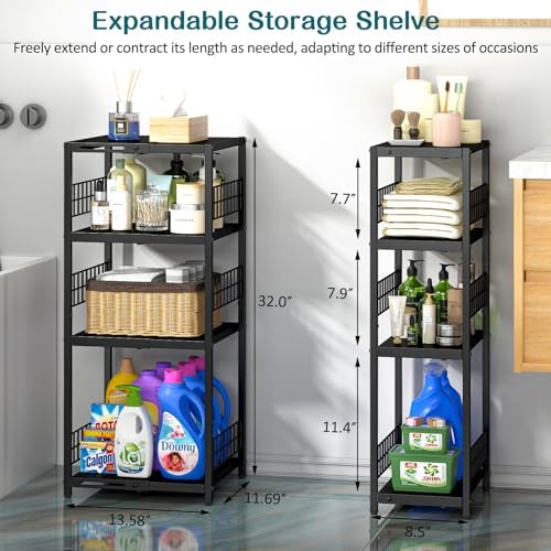 Expandable Slim Storage Shelf, 4 Tier Metal Shelving Unit - Image 5