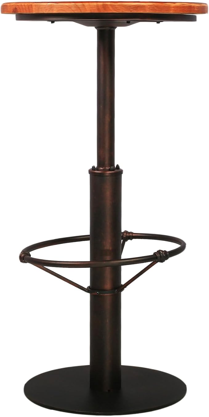 Topower Industrial Pub Table 19.7" Round Solid Pine Wood Top 42.2" Height Bar Table with Metal Base, Tall Pub Table for Kitchen, Dining Room, Coffee Shop, Copper