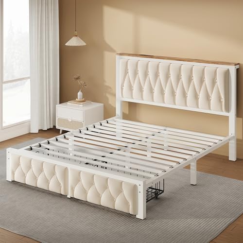 Decofy Queen Bed Frame with 2 Storage Drawers, Upholstered Platform Bed Frame - Image 6