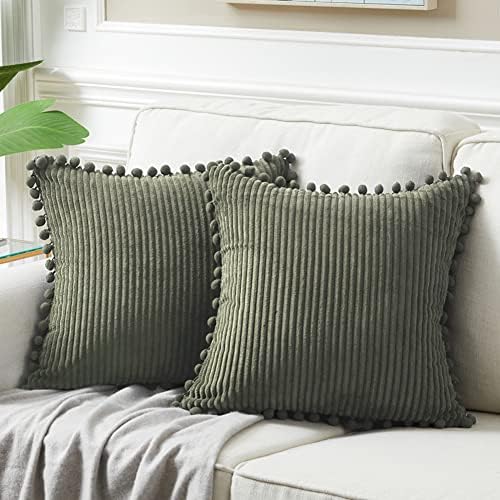 Fancy Homi Pack of 2 Olive Green Decorative Throw Pillow Covers 16x16 Inch by Fancy+Homi