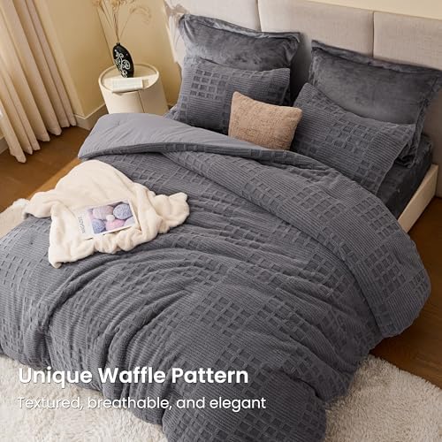 EXQ Home Waffle Comforter Set King Size, 3 Pieces Bed Set - Image 3