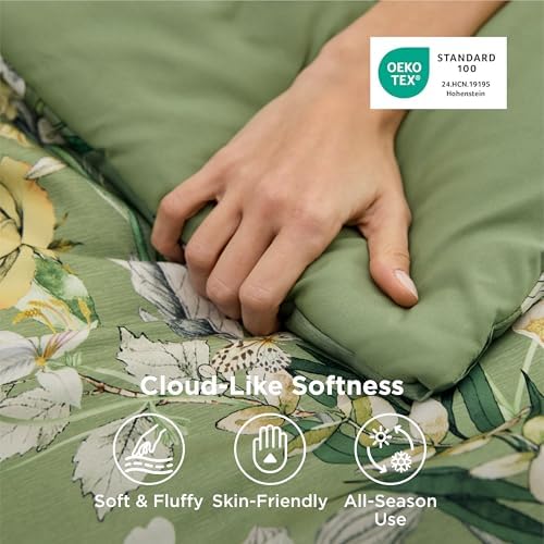 Bedsure Olive Green Floral King Size Comforter, Soft Fall Bedding 3 Pcs - Image 3
