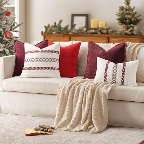 MIULEE Christmas Burgundy Boho Decorative Lumbar Pillow Covers - Image 3