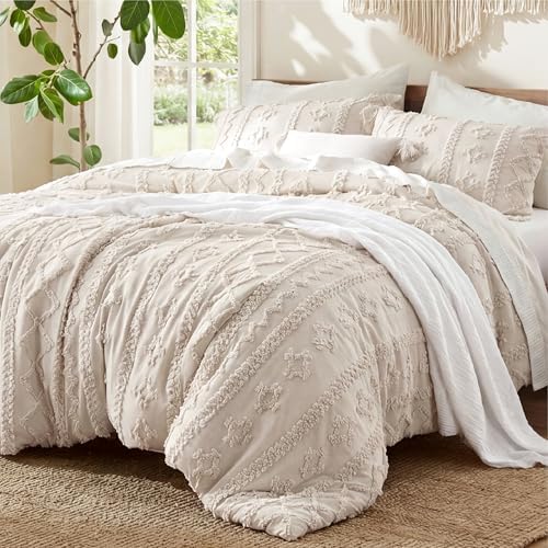Bedsure Boho Comforter Set Oversized Queen, Bedroom Decor Bedding Set Ivory by BEDSURE