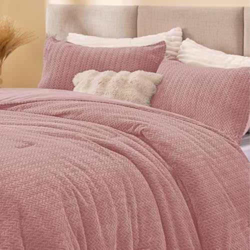 ChiXpace Fleece Queen Comforter Set Light Grey, Fluffy Bed Set 3 Pieces by ChiXpace