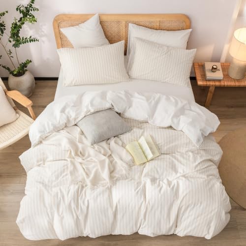 BESTOUCH Striped Duvet Cover Set 100% Washed Cotton, Oversized Full - Image 3