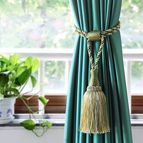 2Pack Curtain Tiebacks Handmade Elegant Tassel Drape Holdbacks-Mix Green - Image 4