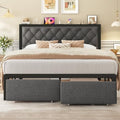Queen Bed Frame with 2 Storage Drawers, Upholstered Headboard Button Tufted Bed by Fluest