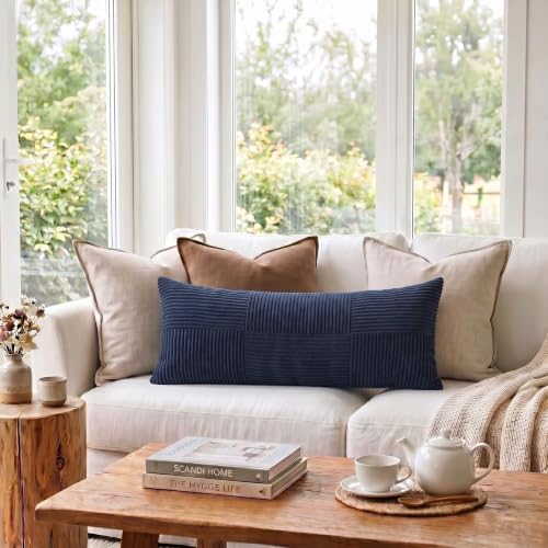 Fancy Homi Set of 1 Navy Blue Boho Long Lumbar Body Decorative Throw Pillow - Image 2